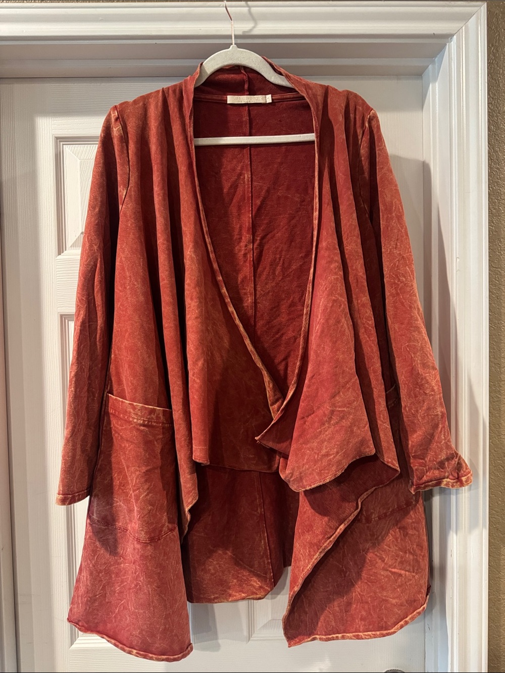 Testimony Los Angeles Rust Mineral Wash Waterfall Cardigan Jacket